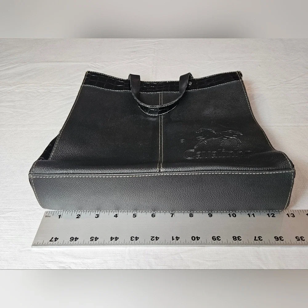 Cavallinho Black‎ Faux Croc Leather Shoulder Tote Bag Crossbody Horse Logo